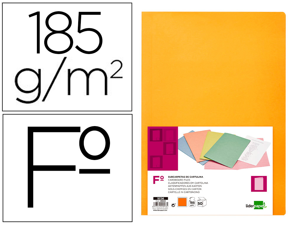 LIDERPAPEL - SUBCARPETA FOLIO NARANJA INTENSO 185G/M2 (Ref.SC06)