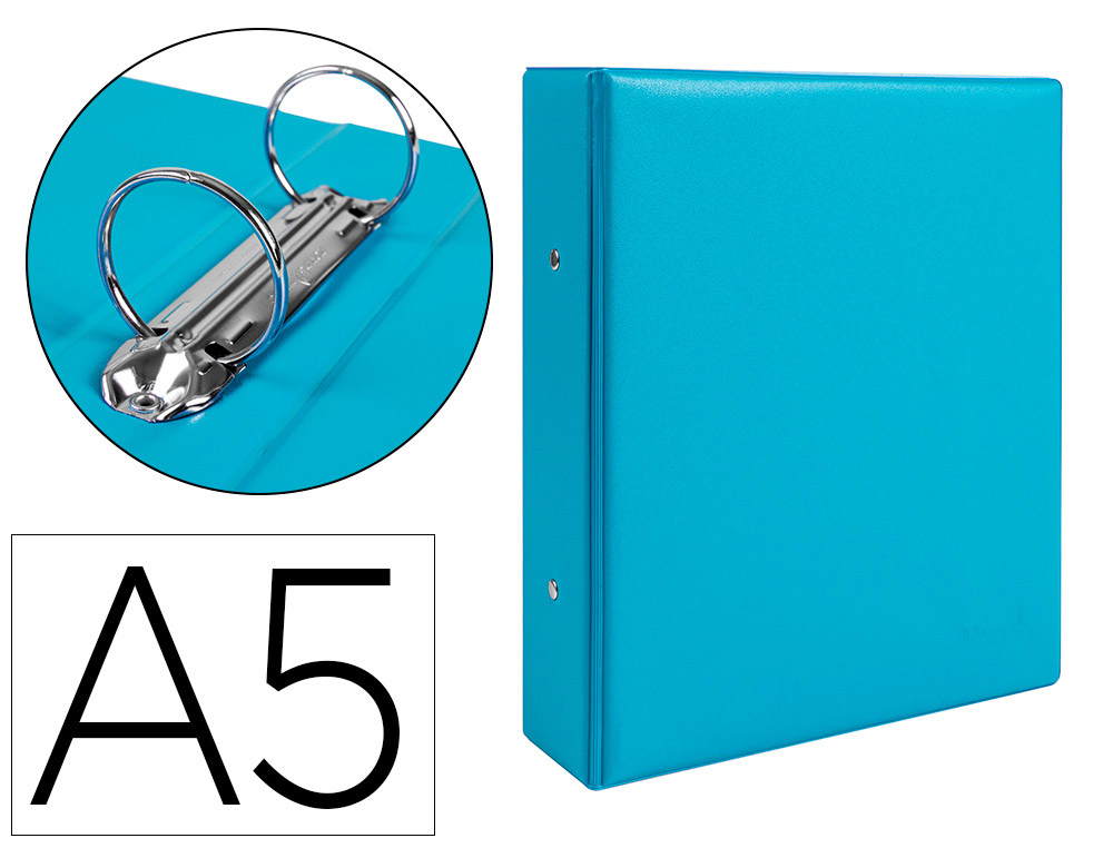 LIDERPAPEL - CARPETA DE 2 ANILLAS 40 MM REDONDAS A5 Cartón FORRADO PVC AZUL (Ref.KA24)