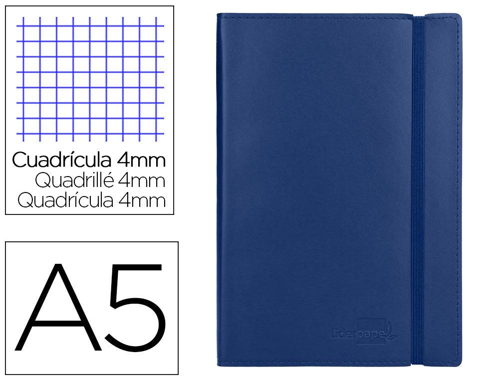 LIDERPAPEL - LIBRETA SIMIL PIEL A5 120 HOJAS 70G/M2 CUADRO 4MM SIN MARGEN AZUL (Ref.LB39)
