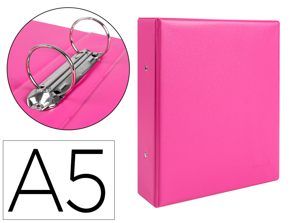 LIDERPAPEL - CARPETA DE 2 ANILLAS 40 MM REDONDAS A5 Cartón FORRADO PVC FUCSIA (Ref.KA20)