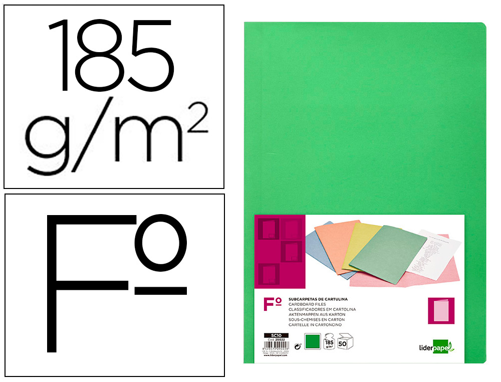 LIDERPAPEL - SUBCARPETA FOLIO VERDE INTENSO 185G/M2 (Ref.SC10)