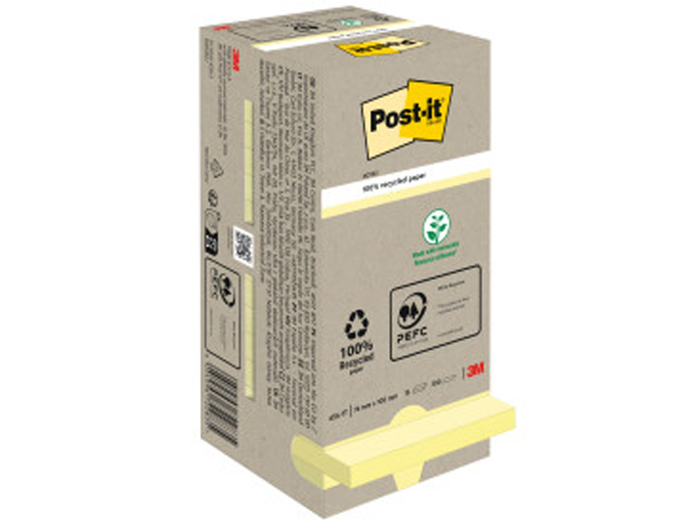 POST-IT - Torre notas adhesivas 16 blocs 100h Amarillo 76x76mm Reciclado (Ref.FT510110347)