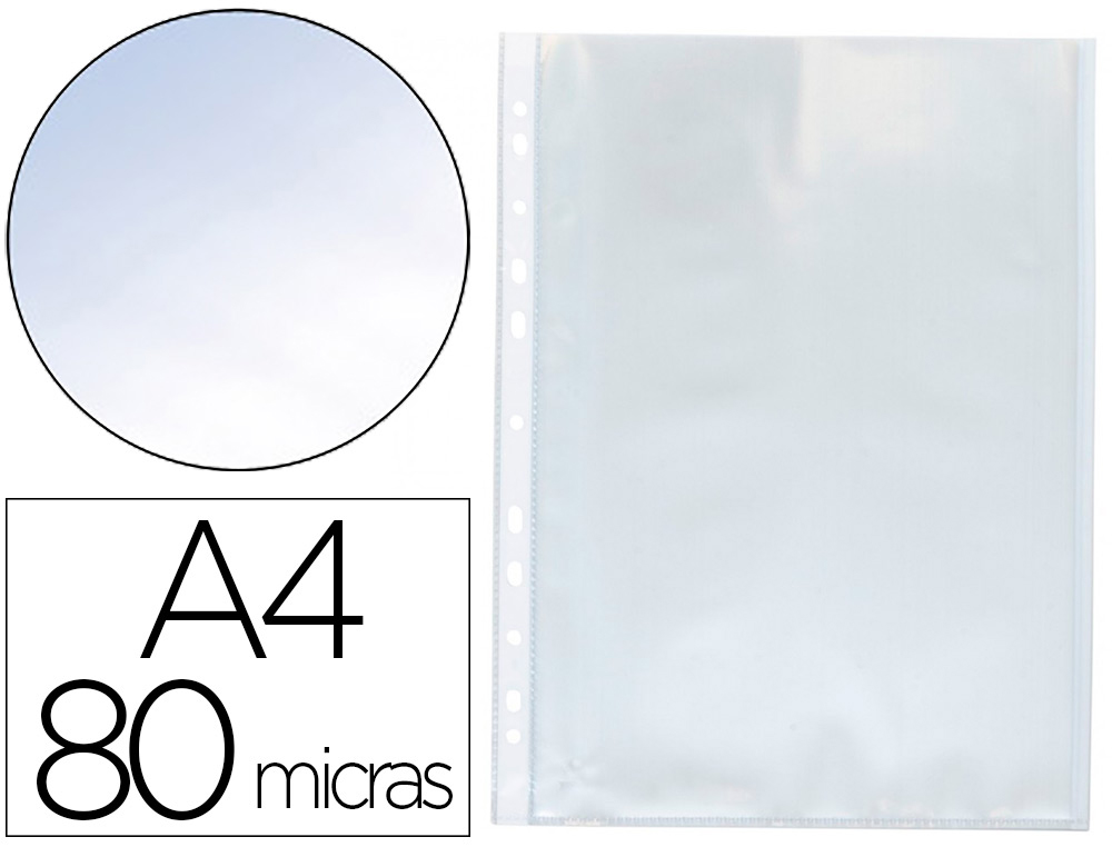 Q-CONNECT - FUNDA MULTITALADRO DIN A4 80 MC CRISTAL CAJA DE 100 UNIDADES (Ref.KF16601)