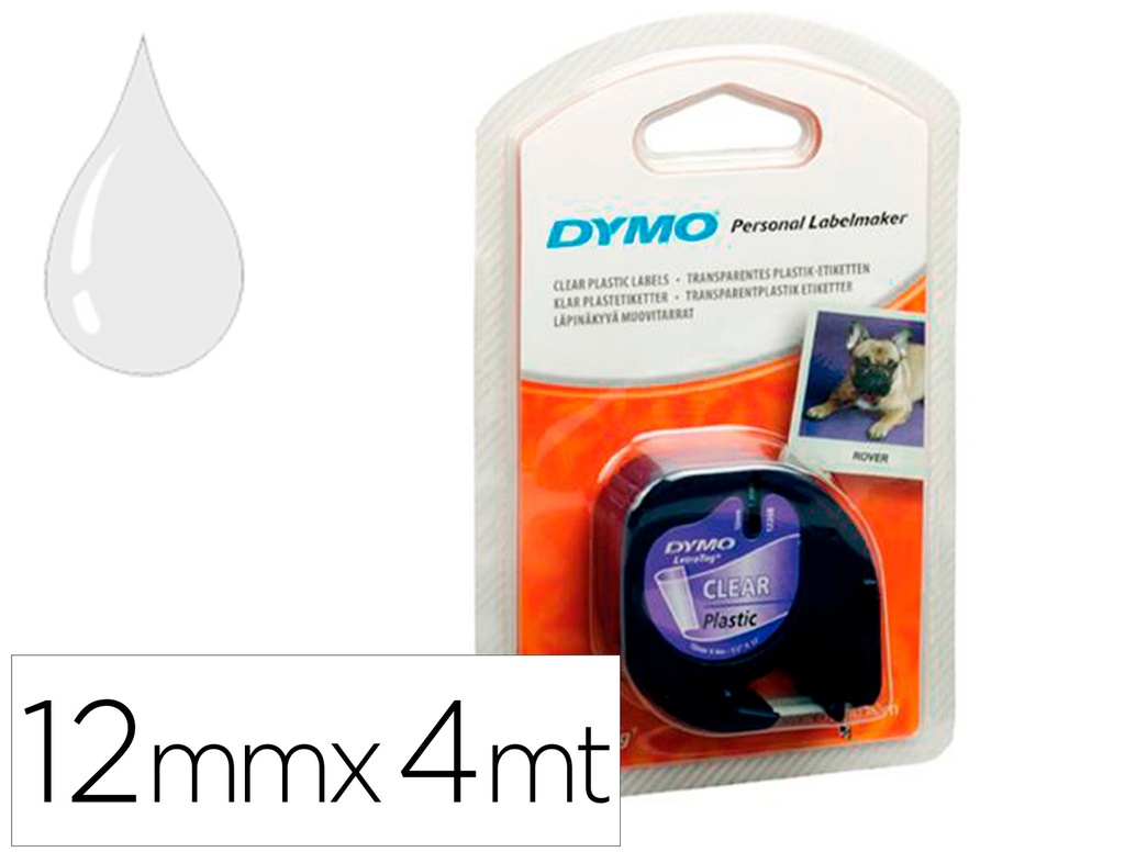 DYMO - Letratag cintas 12267 12 mm x 4 m Negro/Transparente Casetes intercambiables. (Ref.S0721530)