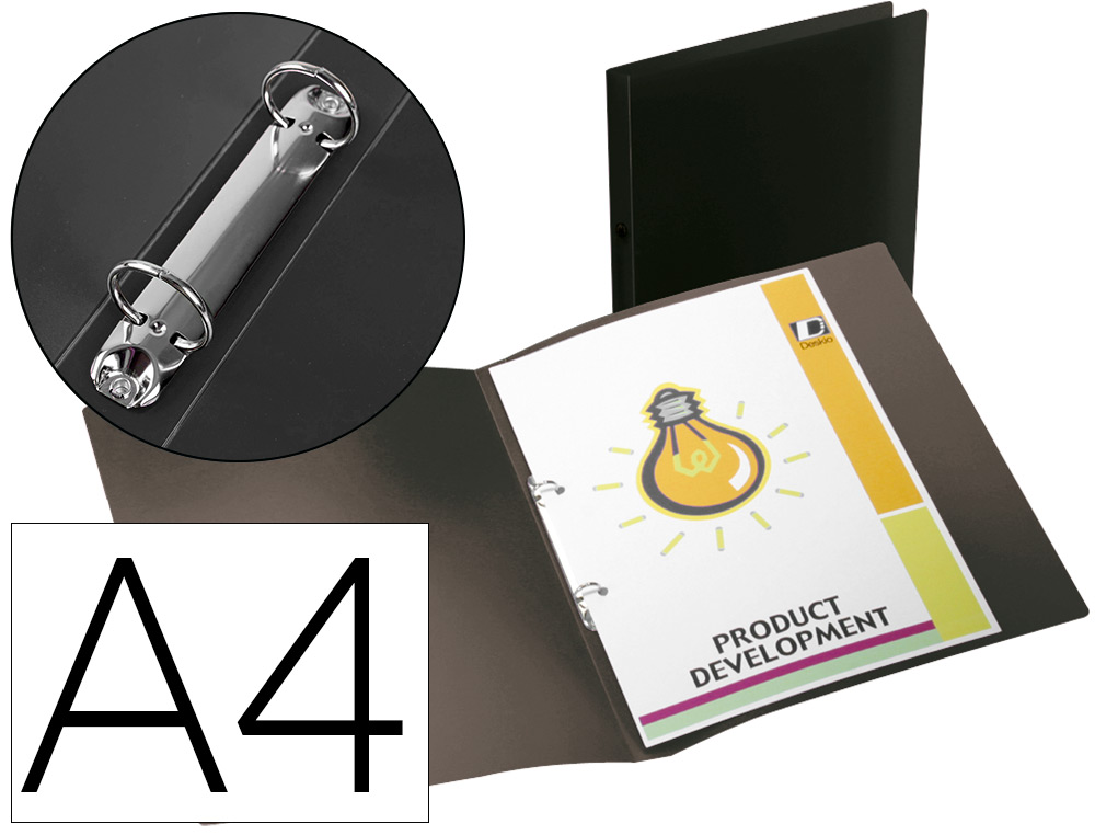 LIDERPAPEL - Carpeta 2 anillas mixtas mini 15 mm polipropileno din A4 negro opaco (Ref. CA99)