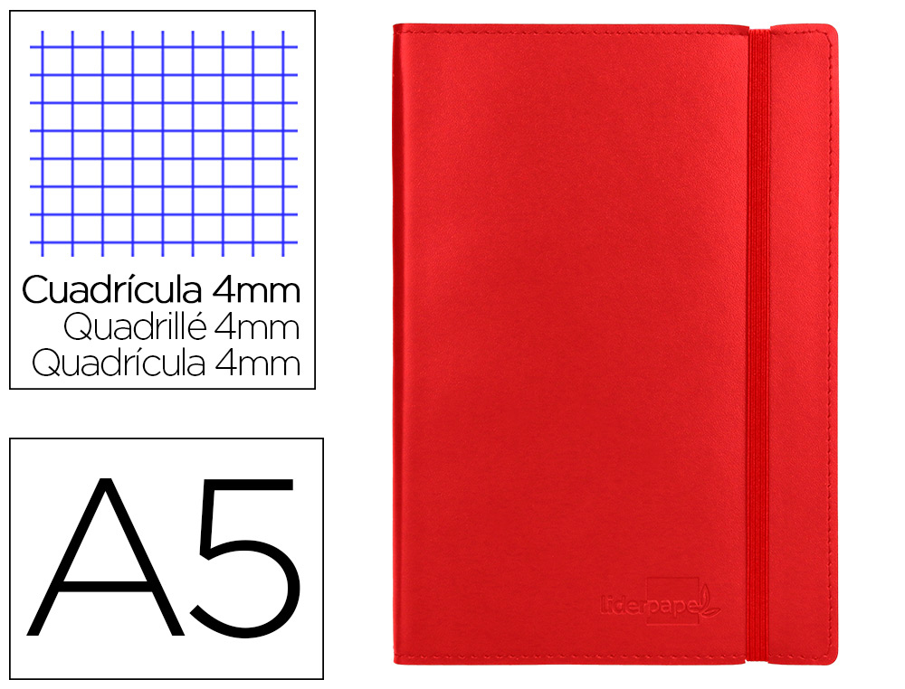 LIDERPAPEL - LIBRETA SIMIL PIEL A5 120 HOJAS 70G/M2 CUADRO 4MM SIN MARGEN ROJO (Ref.LB41)
