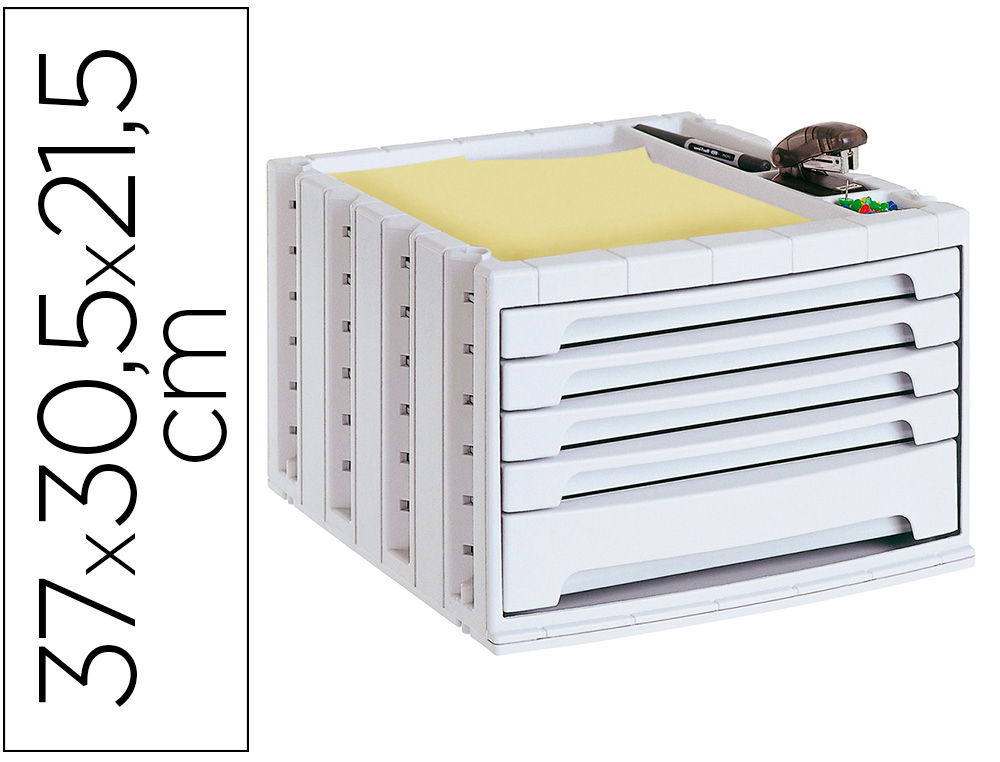 Q-CONNECT - FICHERO CAJONES DE SOBREMESA 37X30,5X21,5 CM BANDEJA ORGANIZADORA SUPERIOR 5 CAJONES GRIS OPACO (Ref.KF18427)