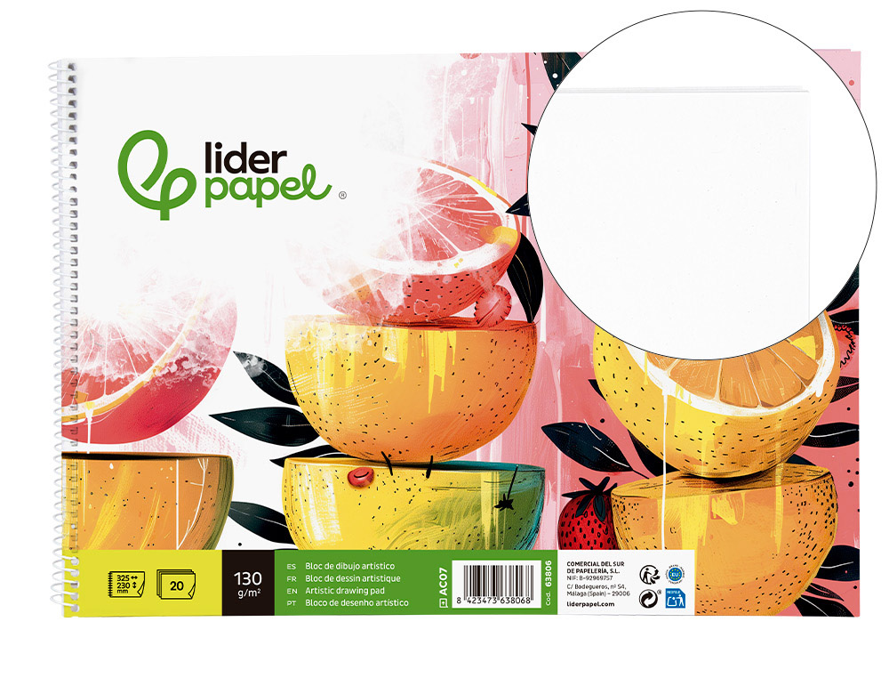 LIDERPAPEL - BLOC DIBUJO ARTISTICO ESPIRAL 230X325MM 20 HOJAS 130G/M2 SIN RECUADRO SIN MICROPERFORADO (Ref.AC07)