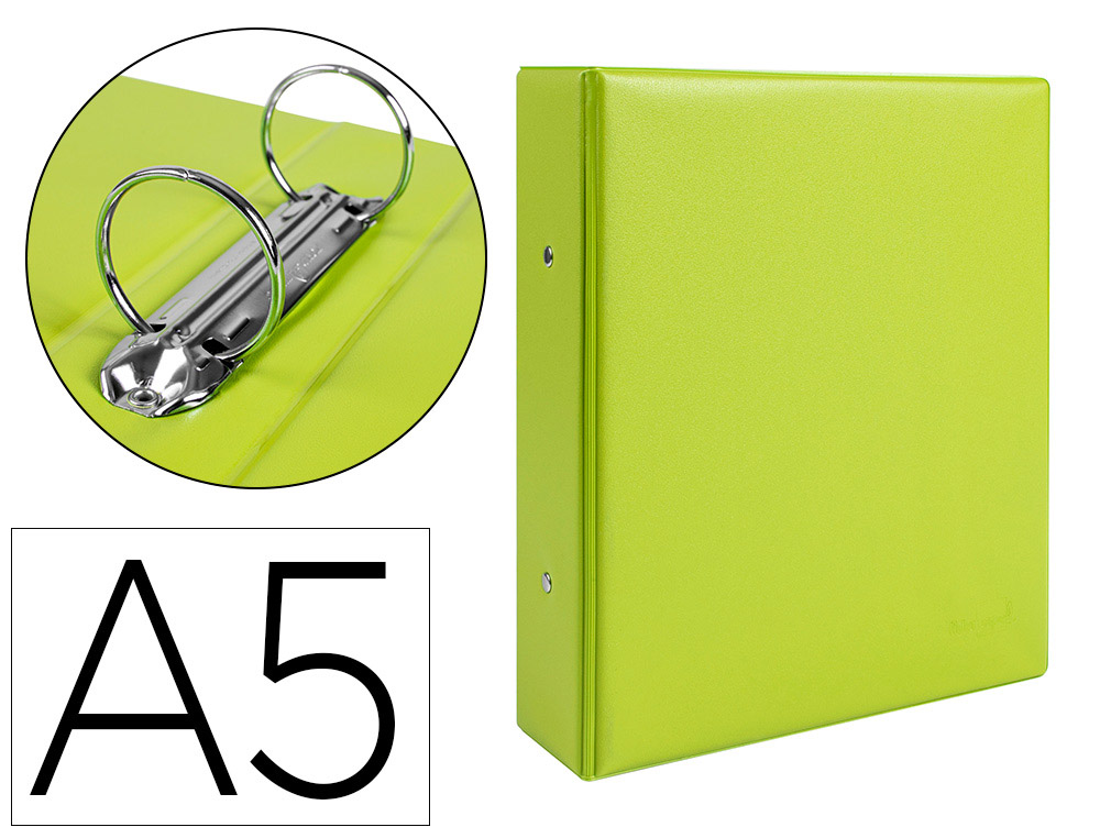 LIDERPAPEL - CARPETA DE 2 ANILLAS 40 MM REDONDAS A5 Cartón FORRADO PVC VERDE (Ref.KA21)