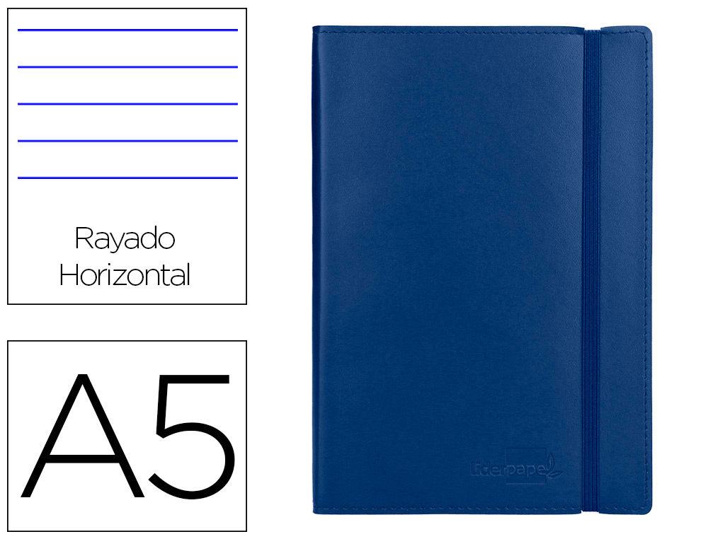 LIDERPAPEL - LIBRETA SIMIL PIEL A5 120 HOJAS 70G/M2 HORIZONTAL SIN MARGEN AZUL (Ref.LB43)