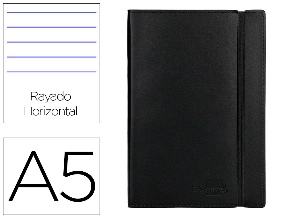 LIDERPAPEL - LIBRETA SIMIL PIEL A5 120 HOJAS 70G/M2 HORIZONTAL SIN MARGEN NEGRO (Ref.LB44)