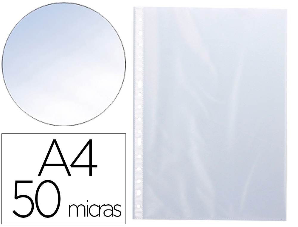 Q-CONNECT - FUNDA MULTITALADRO DIN A4 50 MC CRISTAL CAJA DE 100 UNIDADES (Ref.KF01628)
