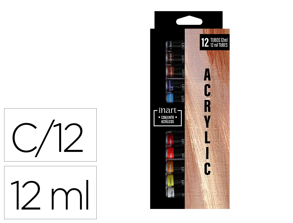 ARTIST - PINTURA ACRILICA CAJA Cartón DE 12 COLORES SURTIDOS TUBO DE 12 ML (Ref.A1212E)