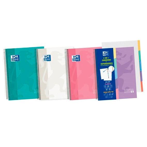OXFORD - BLOCK SCHOOL EU.BOOK 5 SEPARADORES micro.tapa EXTRA A5+ 100h CUADRIC.5x5 90g SURTIDO (Ref.400135623)