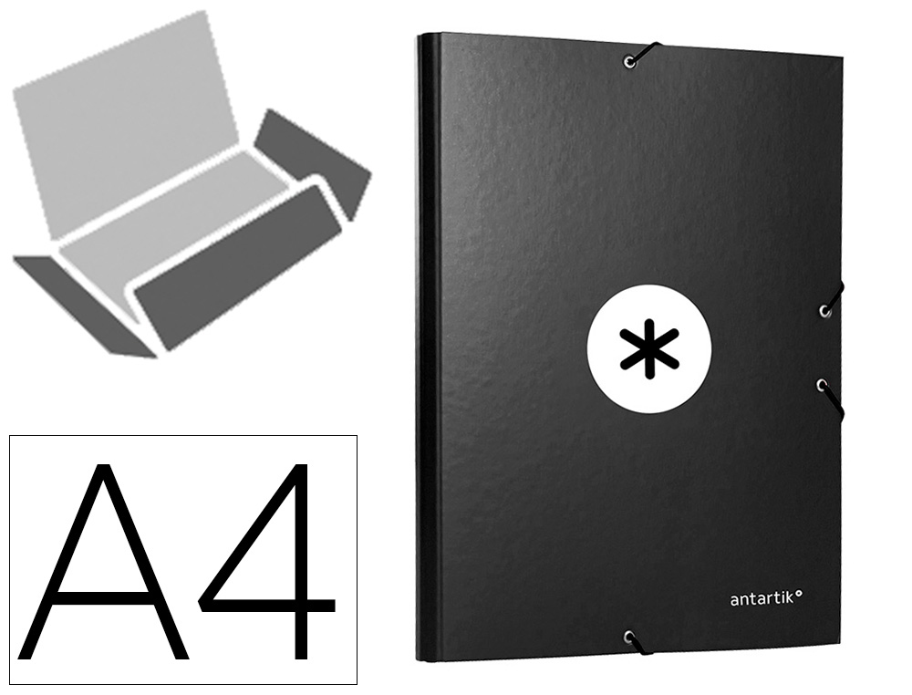 ANTARTIK - CARPETA LIDERPAPEL GOMAS A4 3 SOLAPAS Cartón FORRADO COLOR NEGRO (Ref.AW14)
