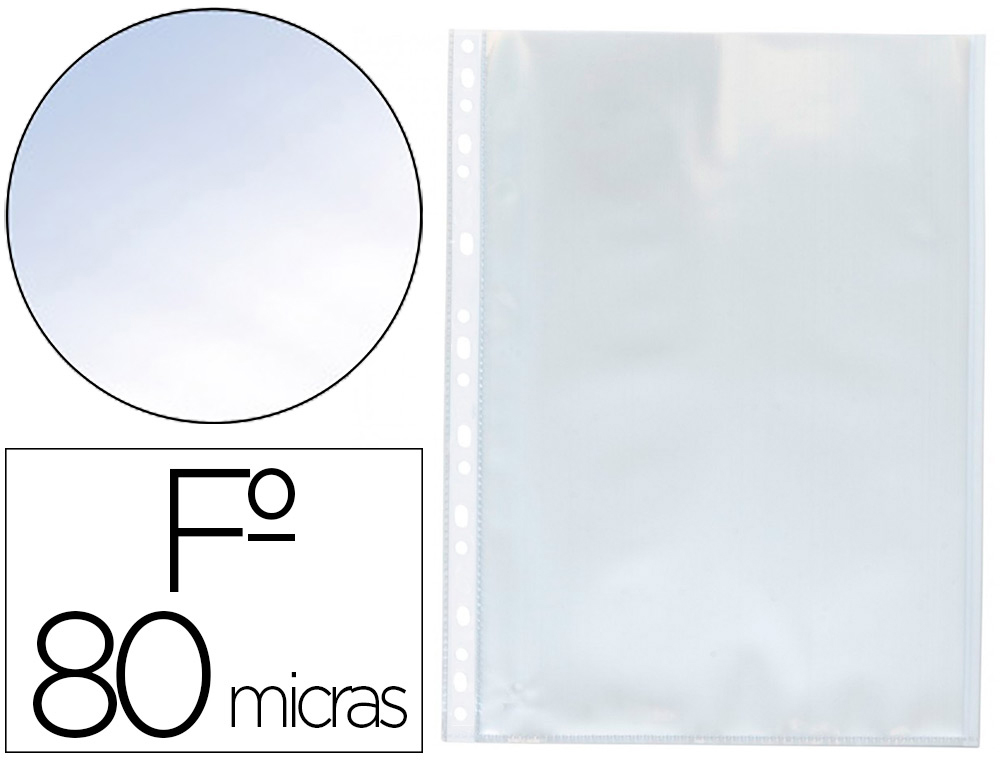 Q-CONNECT - FUNDA MULTITALADRO FOLIO 80 MC CRISTAL CAJA DE 100 UNIDADES (Ref.KF15038)