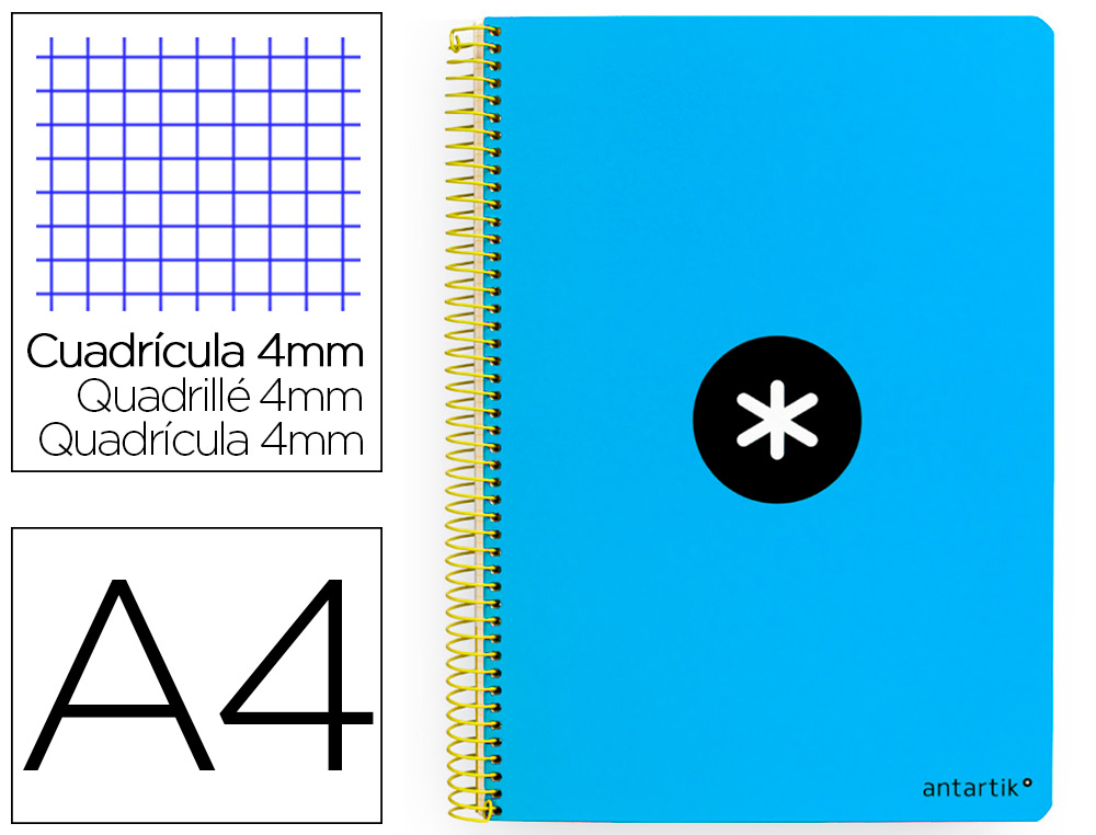 ANTARTIK - Cuaderno espiral liderpapel A4 tapa dura 80h 100gr cuadro 4mm con margen color azul (Ref. KB08)