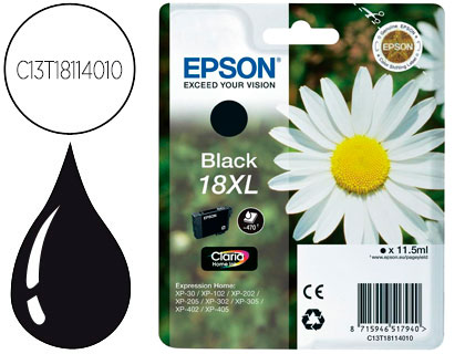 EPSON - Cartuchos ORIGINALES Inyección De Tinta 18XL Negro (Ref.C13T18114010)