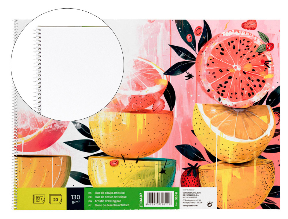 LIDERPAPEL - BLOC DIBUJO ARTISTICO ESPIRAL 230X325MM 20 HOJAS 130G/M2 SIN RECUADRO (Ref.DA07)