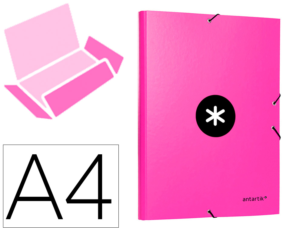 ANTARTIK - CARPETA LIDERPAPEL GOMAS A4 3 SOLAPAS Cartón FORRADO COLOR ROSA (Ref.AW17)