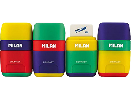 MILAN - Sacapuntas/Afilalapices PLASTICO 2 USOS CON GOMA COMPACT MIX (Ref.4710236)