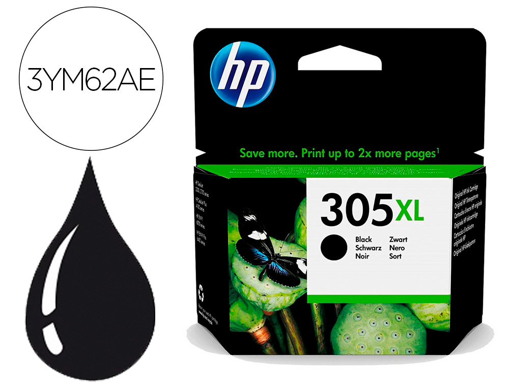 HP ( HEWLETT PACKARD ) - Ink-jet 305xl deskjet 1210 / 1212 / 1255 / 2732 / 2752 / 4155 / 4158 envy 6020 / 6052 /6055 / 6420 negro 240 (Ref. 3YM62AE)
