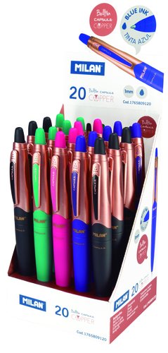 MILAN - BOLIGRAFO RETRACTIL CAPSULE BALLPEN COPPER AZUL EXPOSITOR DE 20 (Ref.1765809120)