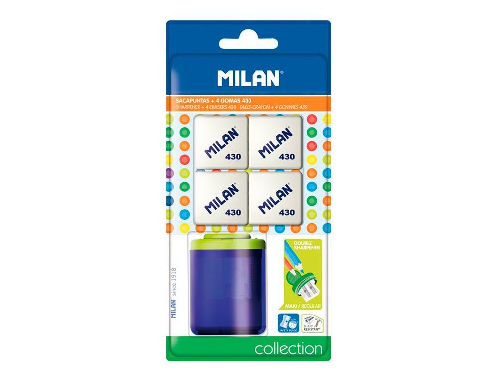 MILAN - Sacapuntas/Afilalapices collection plastico 2 usos + 4 gomas 430 (Ref. BYM10273)