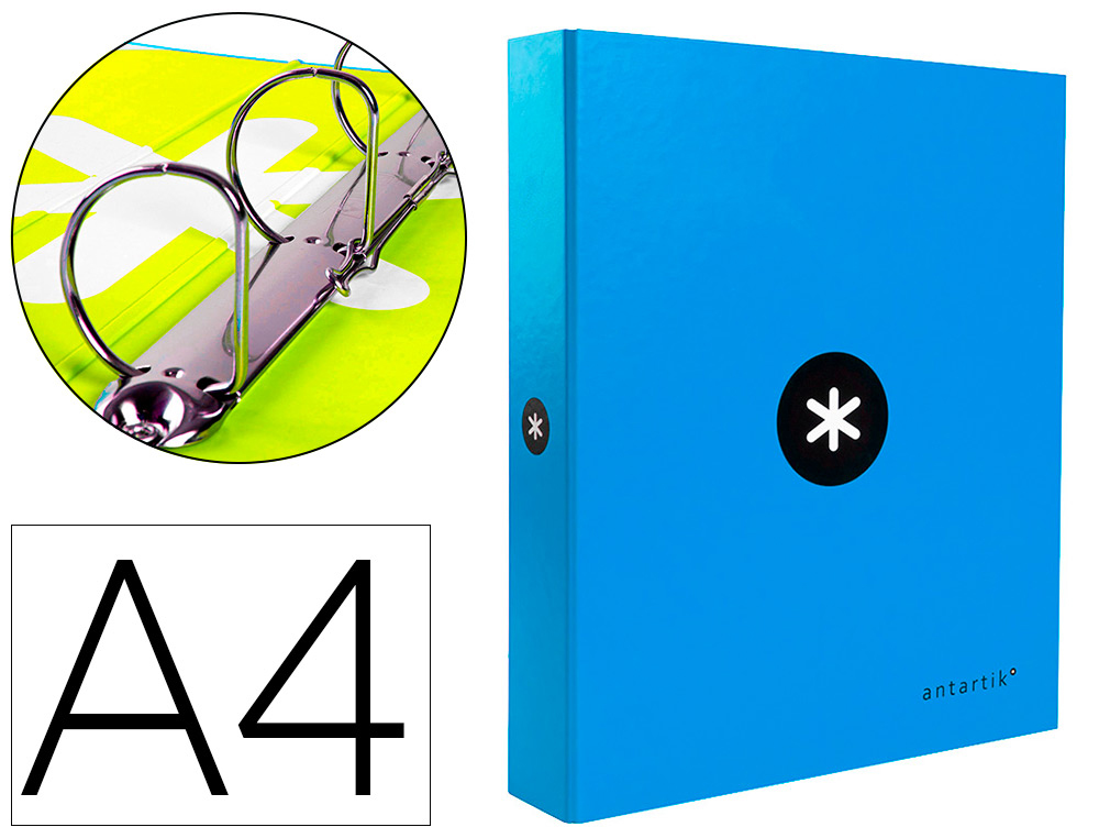 ANTARTIK - CARPETA 4 ANILLAS 40 MM MIXTAS LIDERPAPEL A4 FORRADA COLOR AZUL (Ref.KA34)