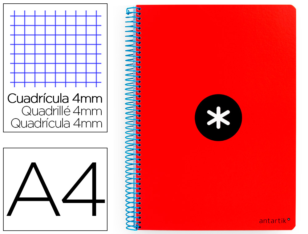 ANTARTIK - Cuaderno espiral liderpapel A4 tapa dura 80h 100gr cuadro 4mm con margen color rojo (Ref. KB14)