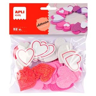 APLI - Goma Eva Bolsa 52 ud Formas corazones Adhesivo (Ref.13283)