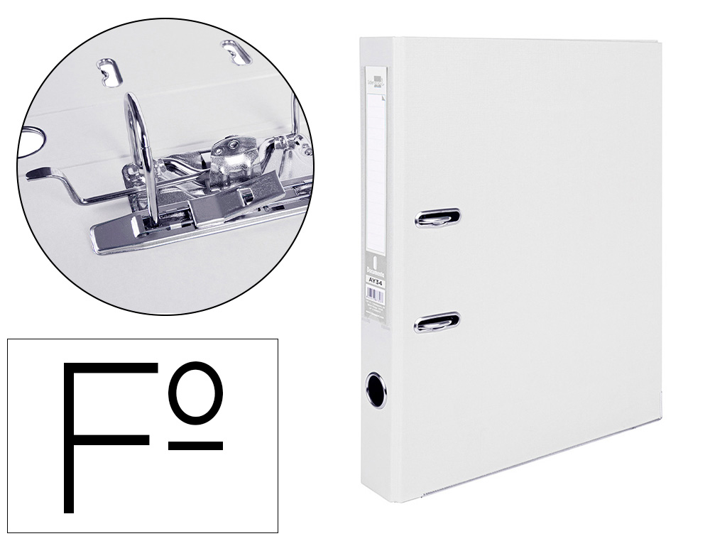 LIDERPAPEL - ARCHIVADOR DE PALANCA FOLIO DOCUMENTA FORRADO PVC CON RADO LOMO 52 MM BLANCO COMPRESOR METALICO (Ref.AY34)