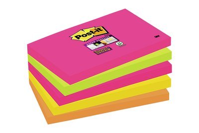 POST-IT - Notas adhesivas Super Sticky Pack 5 blocs 90h Neon surtidos 76x127mm (Ref.70005253318)