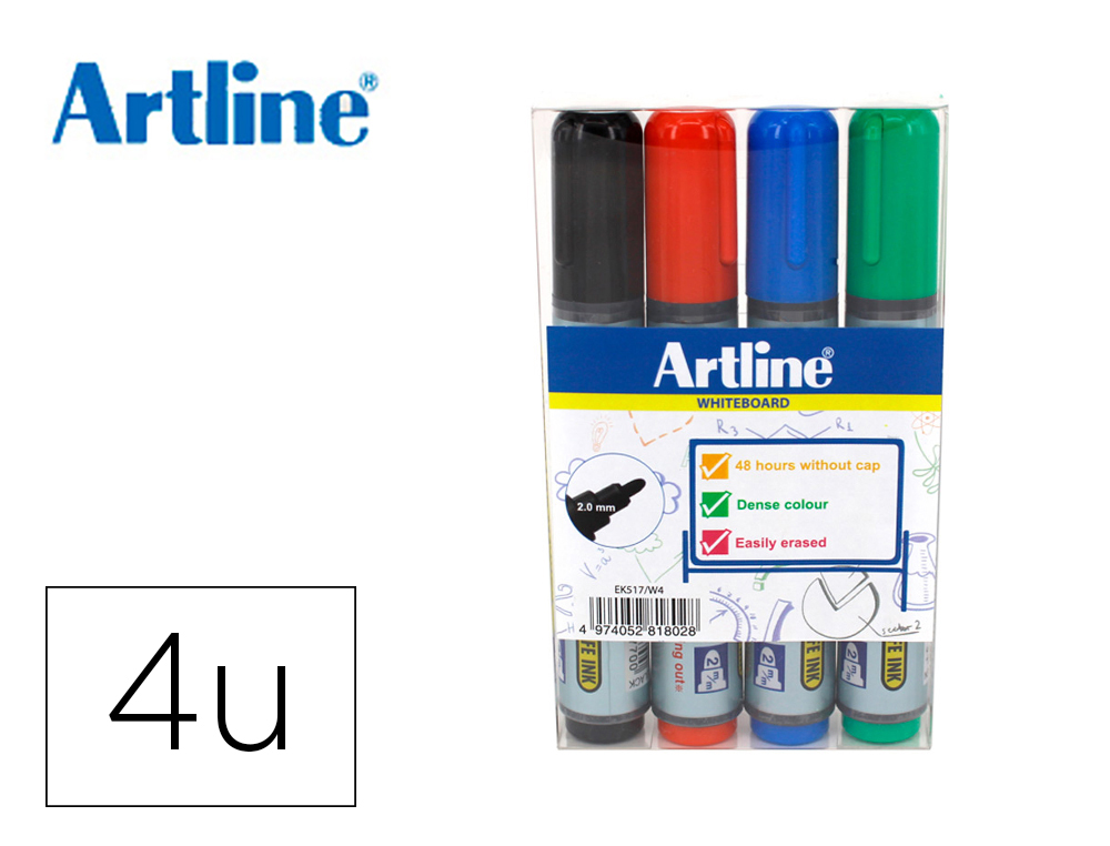 ARTLINE - ROTULADOR PIZARRA EK-517 4 -PUNTA REDONDA 2 MM -BOLSA DE 4 ROTULADORES (Ref.517/4)