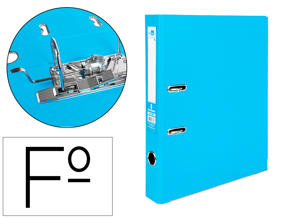 LIDERPAPEL - ARCHIVADOR DE PALANCA FOLIO DOCUMENTA FORRADO PVC CON RADO LOMO 52 MM CELESTE COMPRESOR METALICO (Ref.AY38)