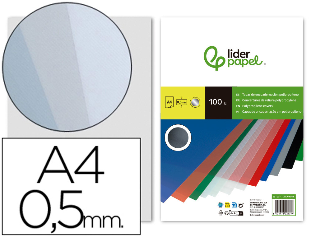 LIDERPAPEL - TAPA ENCUADERNACION POLIPROPILENO A4 0.5MM AHUMADA PAQUETE DE 100 UNIDADES (Ref.TE07)
