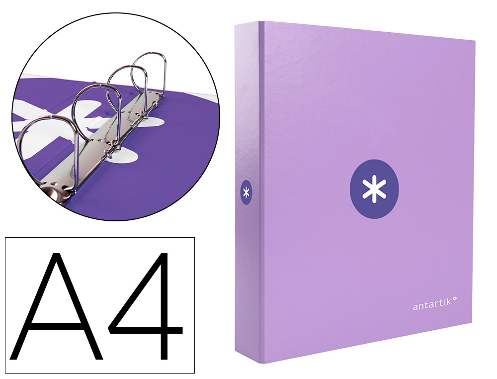 ANTARTIK - Carpeta 4 anillas 40 mm mixtas liderpapel A4 forrada color lavanda (Ref. AW64)