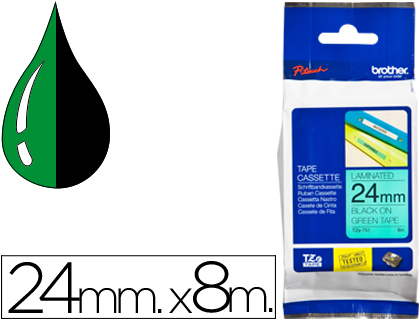 BROTHER - Cinta Rotuladora LAMINADA Verde/Negro 8M - 24mm (Ref.TZe751)