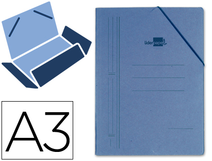 LIDERPAPEL - CARPETA GOMAS A3 3 SOLAPAS Cartón PRESPAN AZUL (Ref.CG17)
