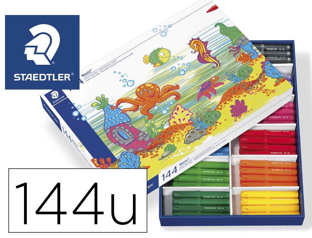 STAEDTLER - Rotulador color jumbo trazo 3 mm caja de 144 unidades surtidas 12 x color (Ref. 340 C144)