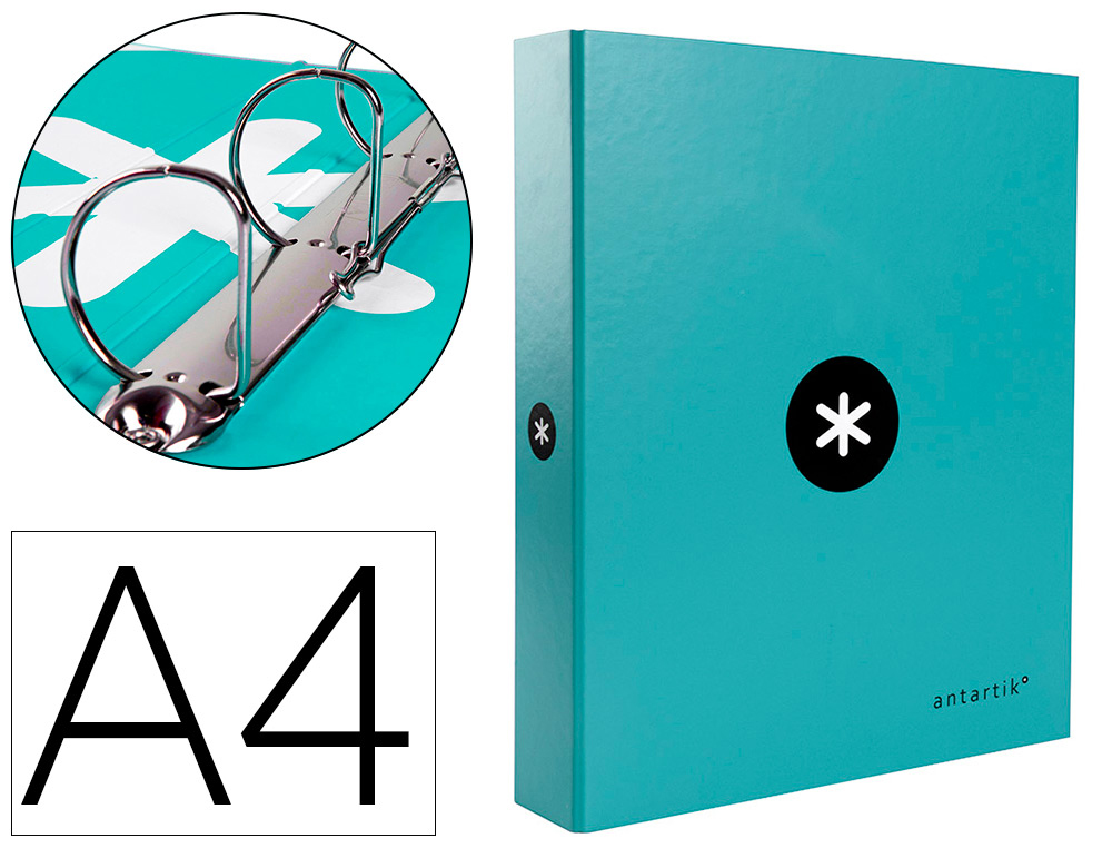 ANTARTIK - Carpeta 4 anillas 40 mm mixtas liderpapel A4 forrada color menta (Ref. AW63)