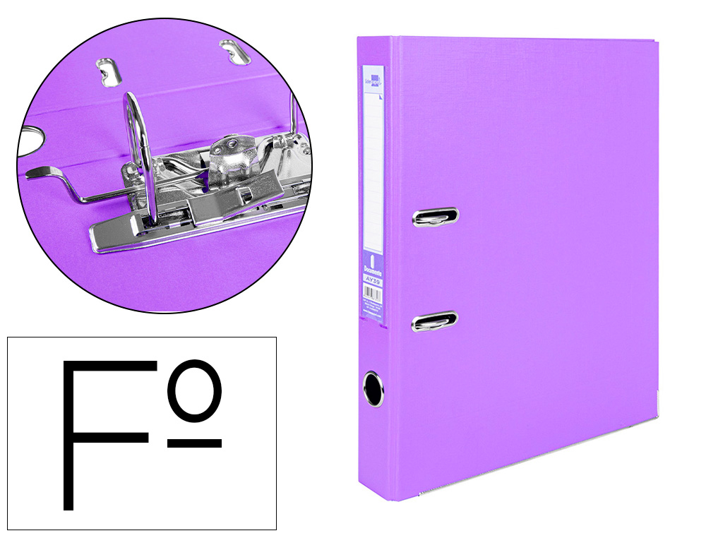 LIDERPAPEL - ARCHIVADOR DE PALANCA FOLIO DOCUMENTA FORRADO PVC CON RADO LOMO 52 MM LILA COMPRESOR METALICO (Ref.AY39)