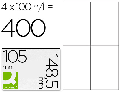 Q-CONNECT - ETIQUETA ADHESIVA TAMAÑO 105X148,5 MM FOTOCOPIADORA LASER INK-JET CAJA CON 100 HOJAS DIN A4 (Ref.KF10660)