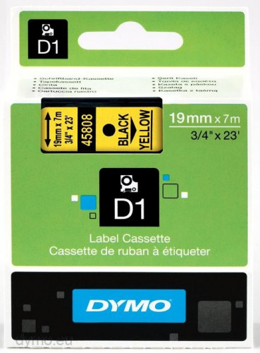 DYMO - Cintas D1 Rotulacion 19mmX7m Negro/amarillo Adhesivo permanente (Ref.S0720880)