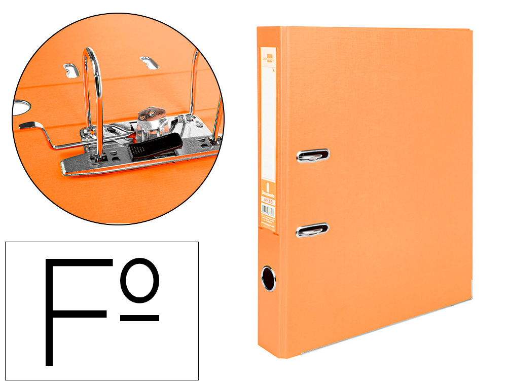 LIDERPAPEL - ARCHIVADOR DE PALANCA FOLIO DOCUMENTA FORRADO PVC CON RADO LOMO 52 MM NARANJA COMPRESOR METALICO (Ref.AY35)