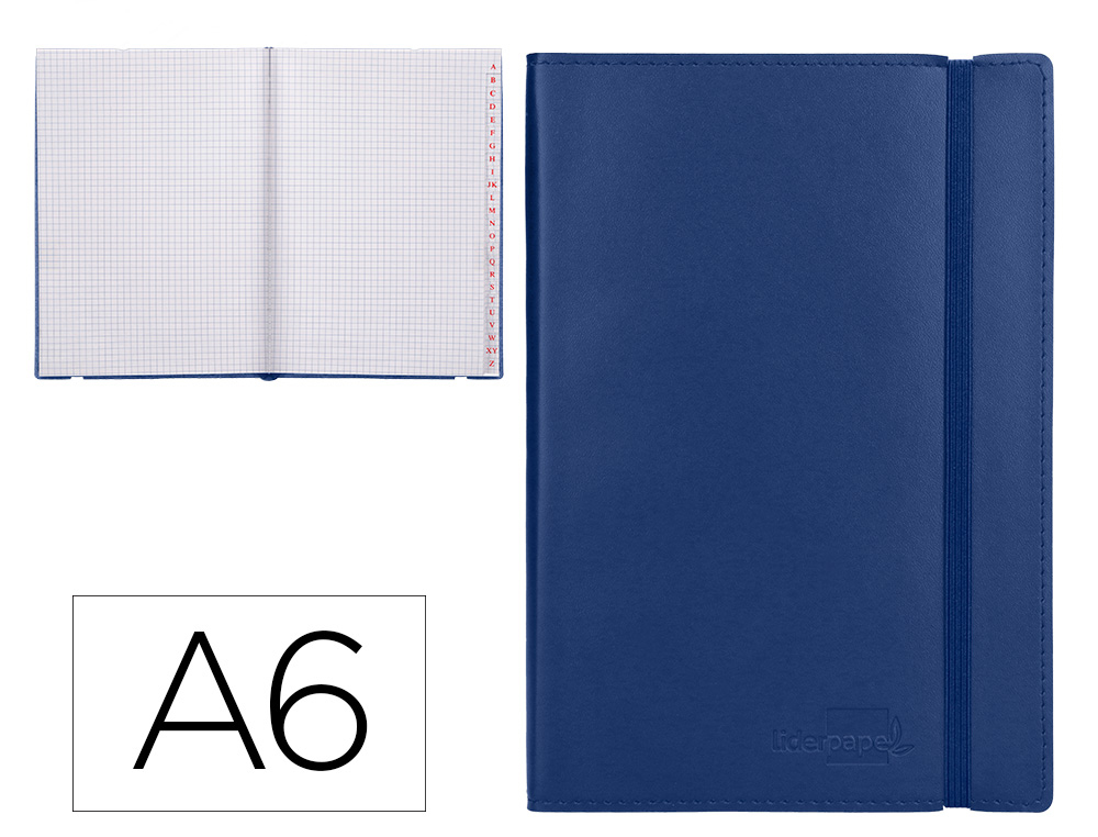 LIDERPAPEL - LIBRETA SIMIL PIEL A6 120 HOJAS 70G/M2 INDICE AZUL (Ref.LD09)