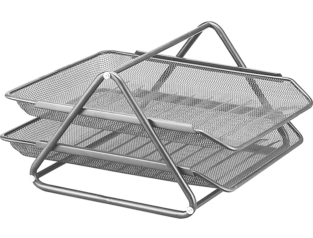 Q-CONNECT - Bandeja de Sobremesa METALICA REJILLA GXA100 GRIS 2 BANDEJAS MOVIBLES -300X185X 350 MM (Ref.KF00844)