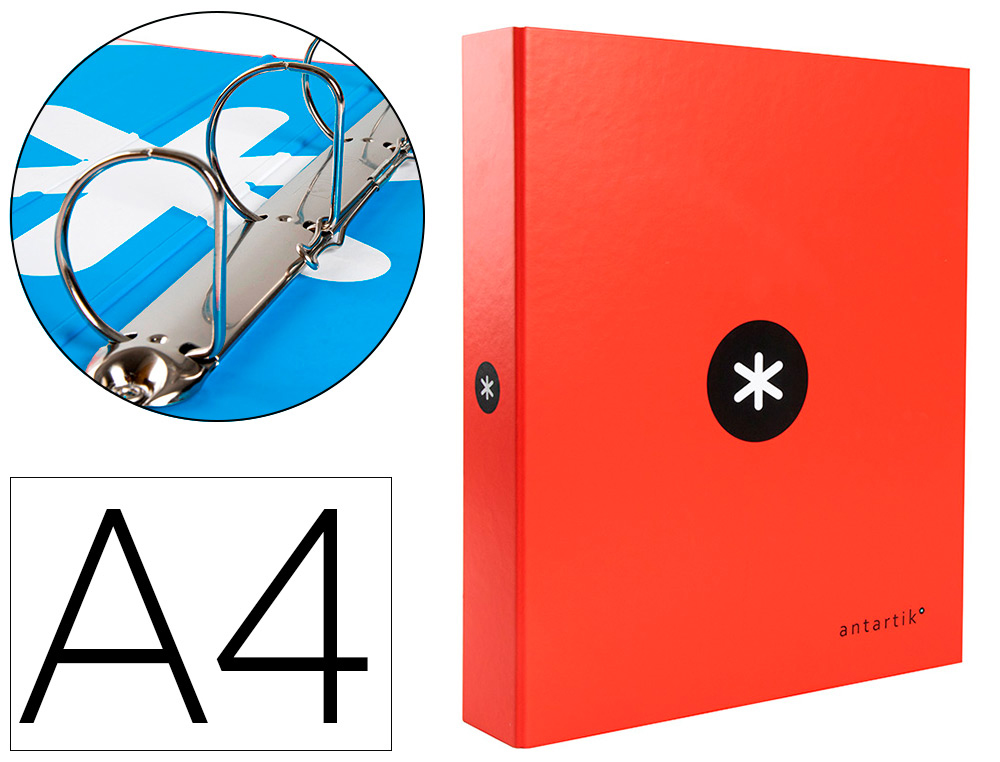 ANTARTIK - CARPETA 4 ANILLAS 40 MM MIXTAS LIDERPAPEL A4 FORRADA COLOR ROJO (Ref.KA25)