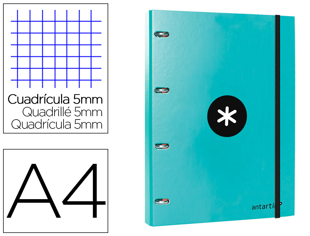 ANTARTIK - Carpeta con recambio liderpapel A4 cuadro 5mm forrada 4 anillas 25mm color menta (Ref. AW60)