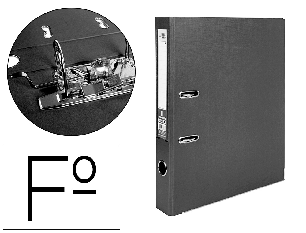 LIDERPAPEL - ARCHIVADOR DE PALANCA FOLIO DOCUMENTA FORRADO PVC CON RADO LOMO 52 MM NEGRO COMPRESOR METALICO (Ref.AY33)